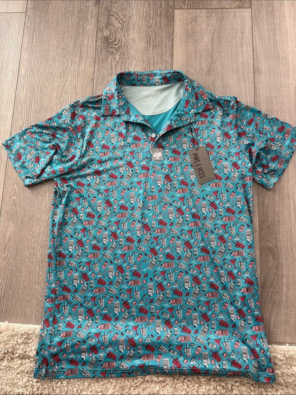 PINS & ACES Teal Short-Sleeve Printed Golf Polo